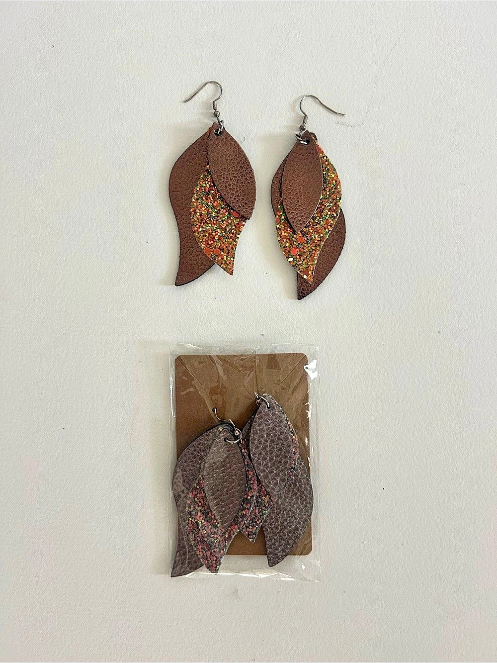Leaf Dangle Earrings in Brown & Multicolor